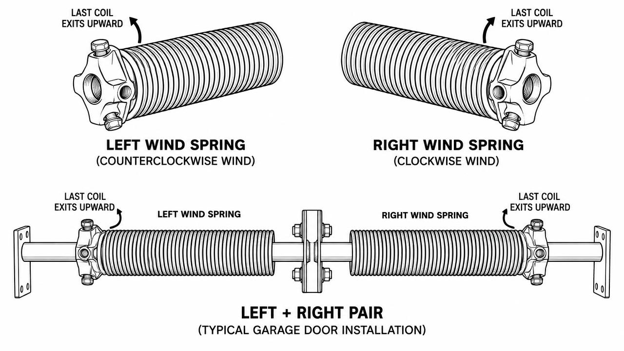 Diagram showing left wind, right wind and left plus right torsion spring pair